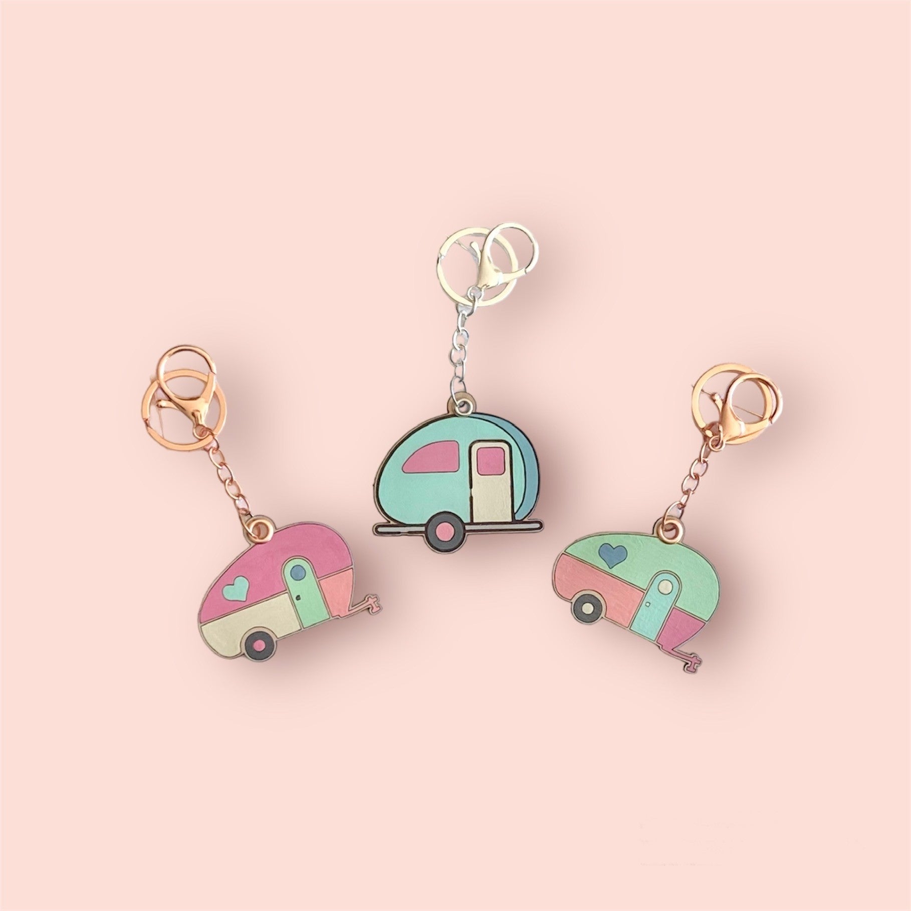 Hand painted Leather Vintage Caravan Key Ring Bag Tag