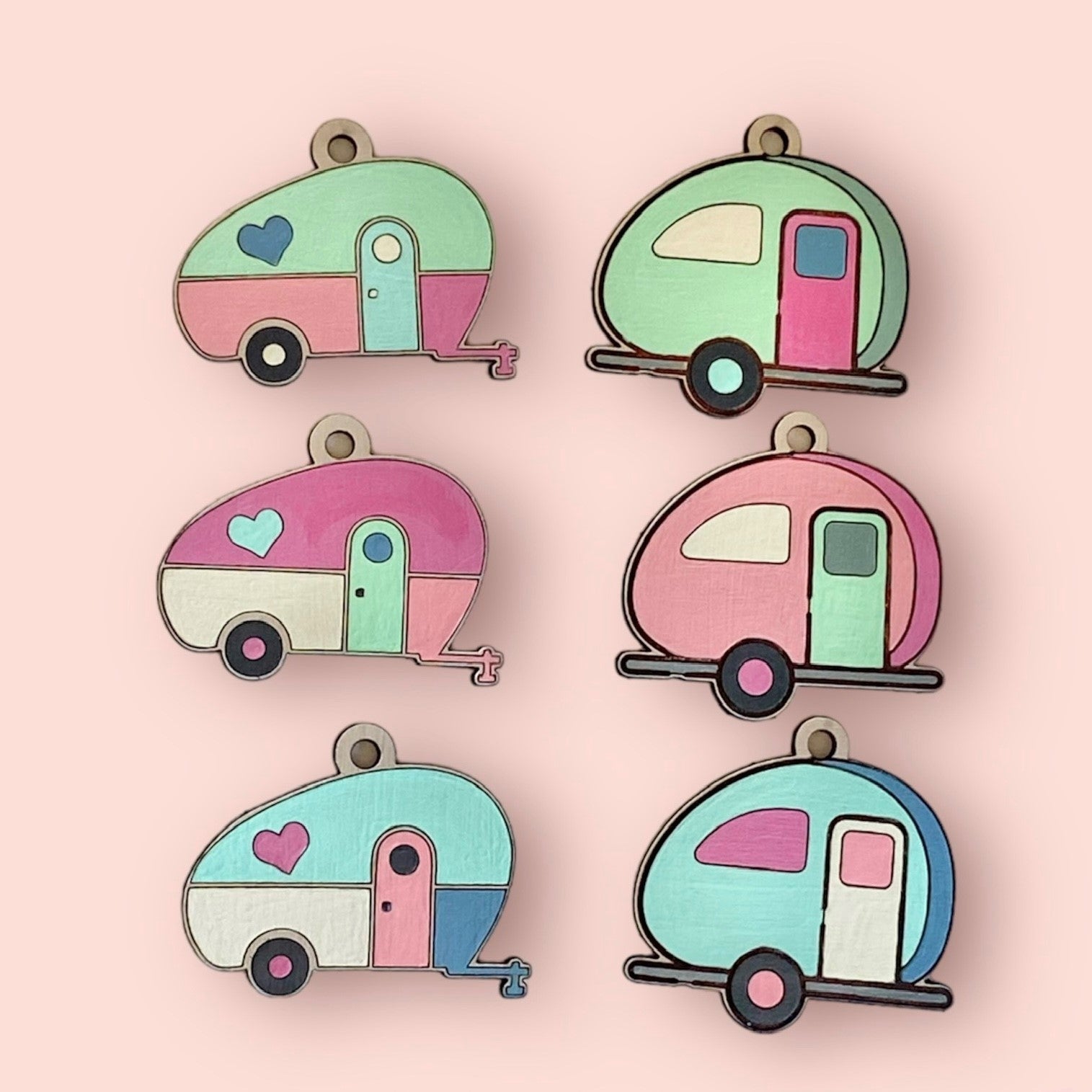 Hand painted Leather Vintage Caravan Key Ring Bag Tag