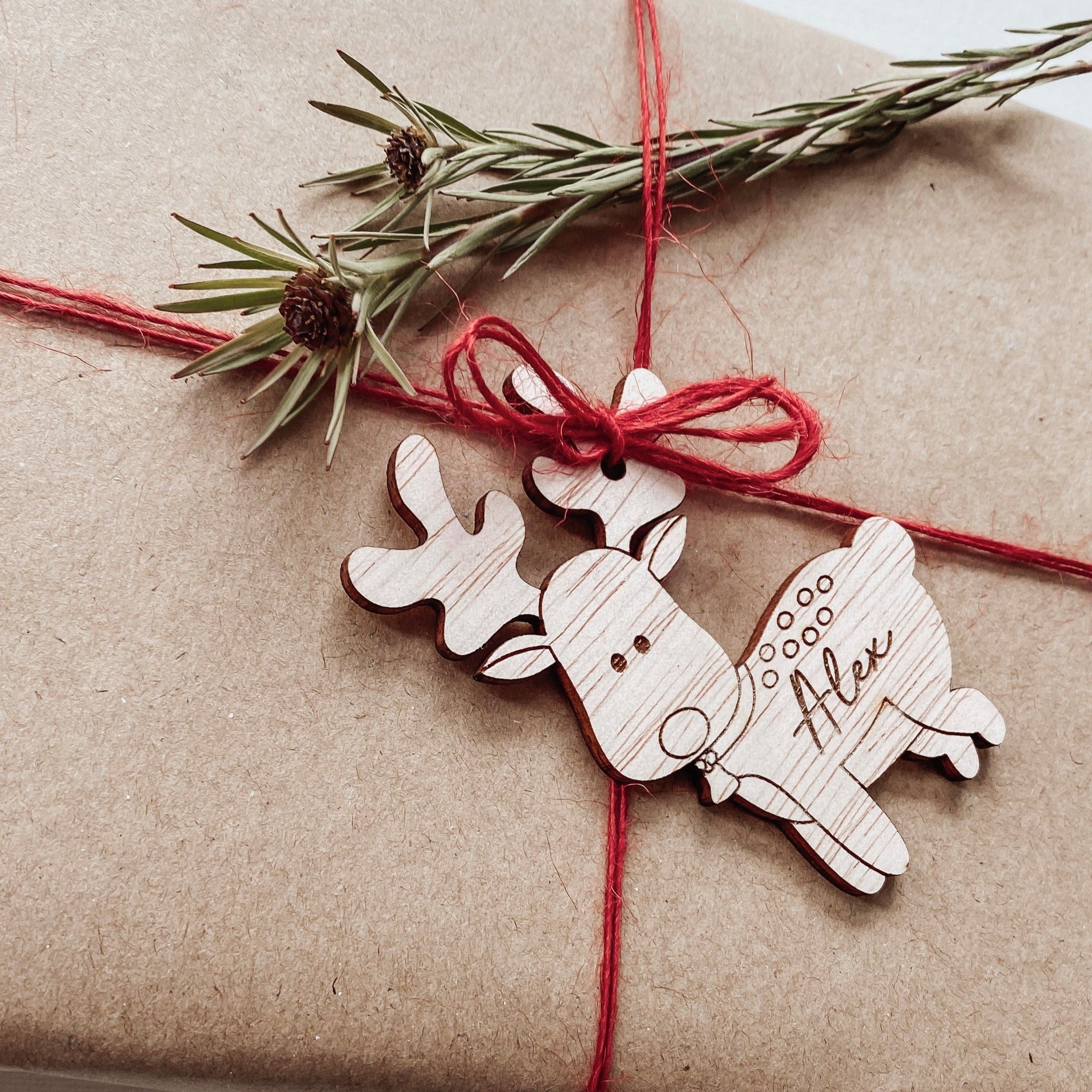 Personalised Christmas Reindeer Gift Tag Ornament