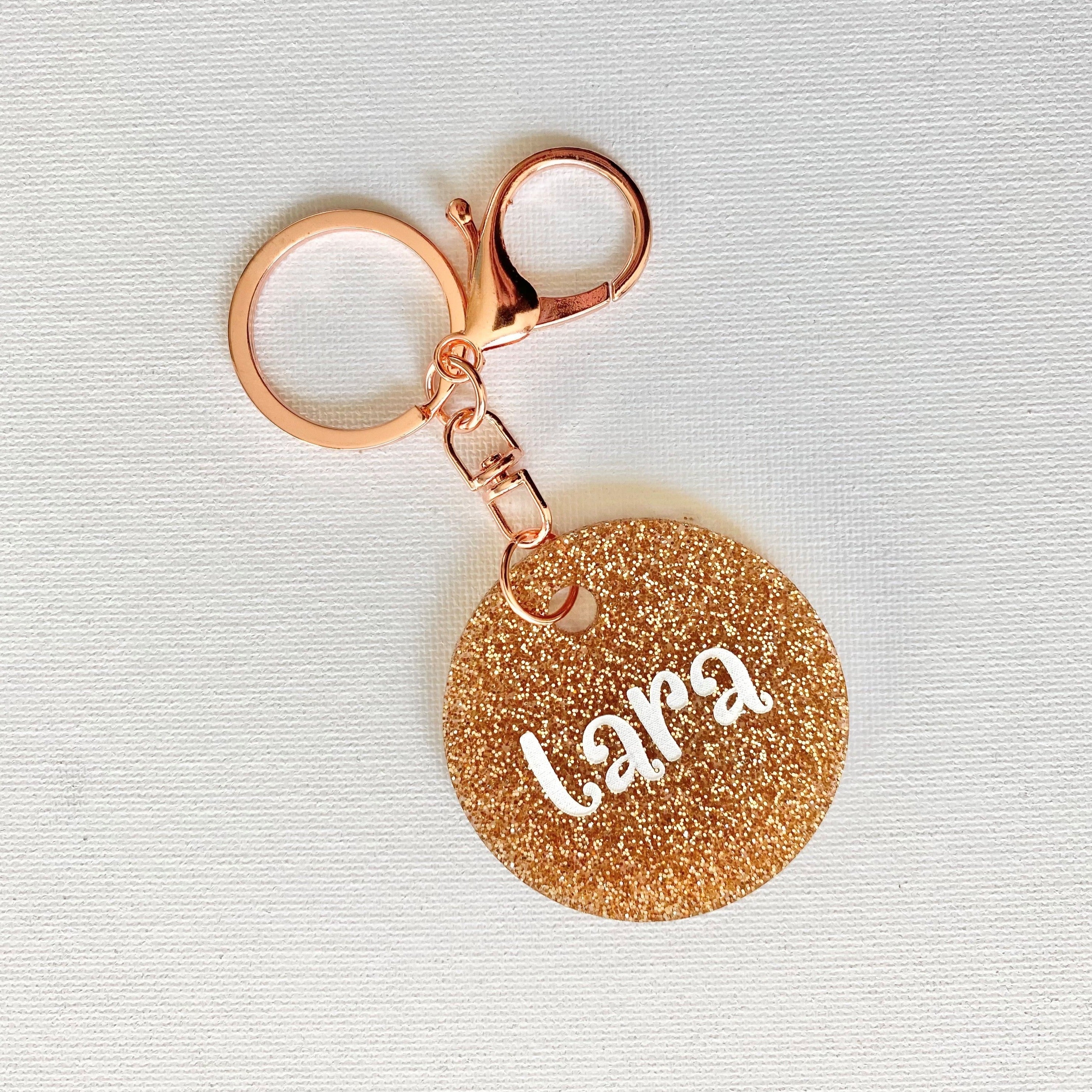 Rose Gold Personalised Key Ring - Rose Gold Glitter Bag Tag