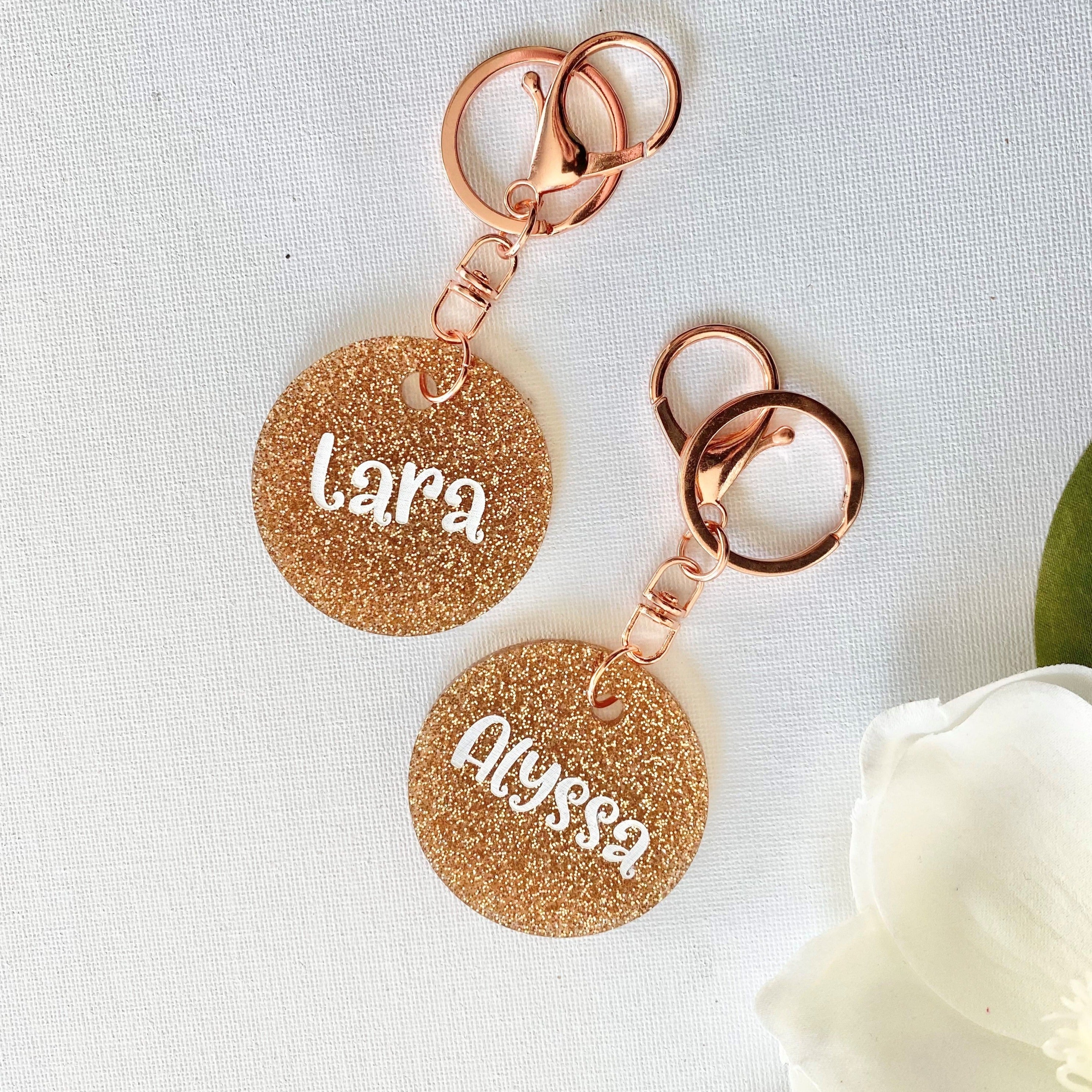 Rose Gold Personalised Key Ring - Rose Gold Glitter Bag Tag