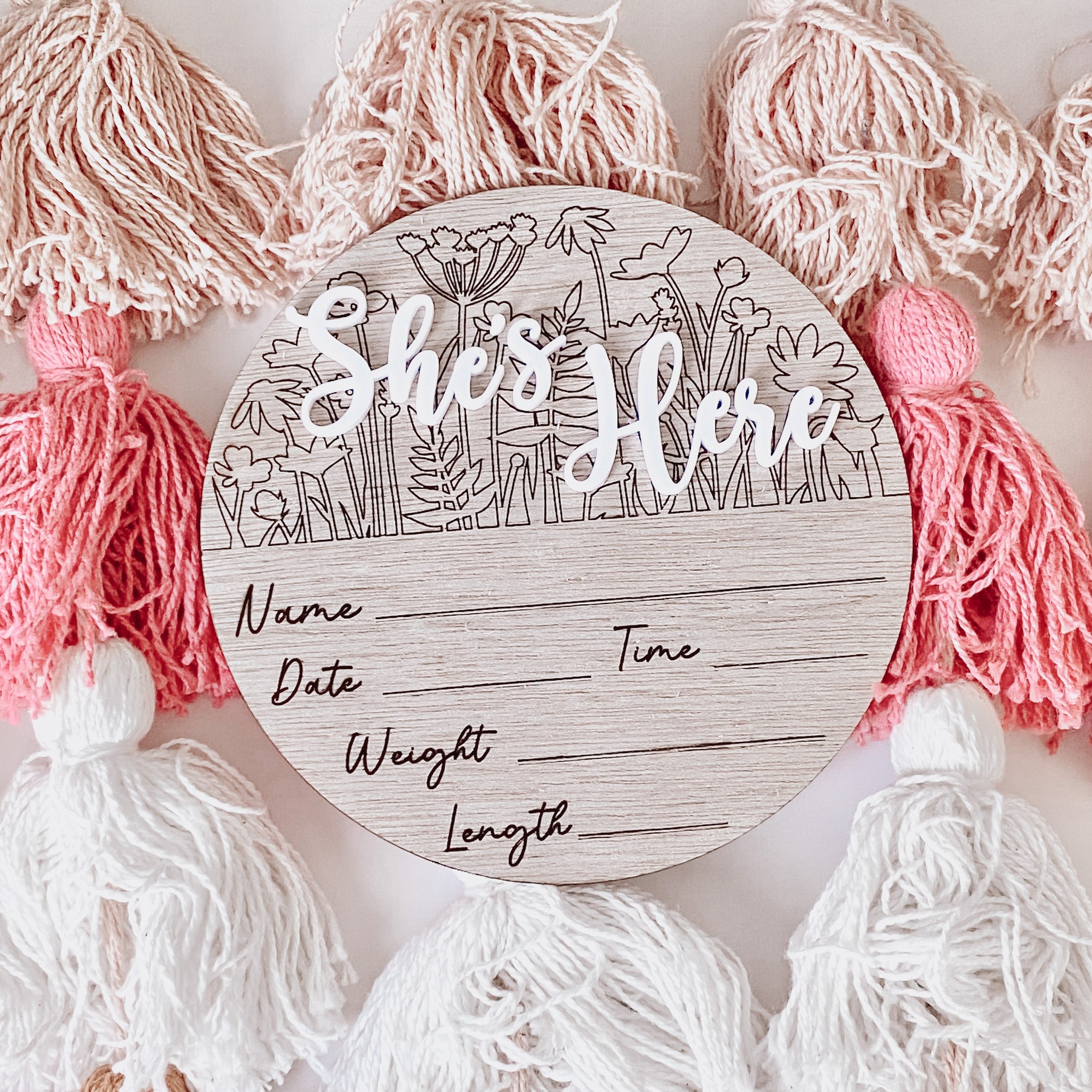 Wooden Baby Birth Announcement Plaque - Wooden Birth Announcement Sign - Wildflower