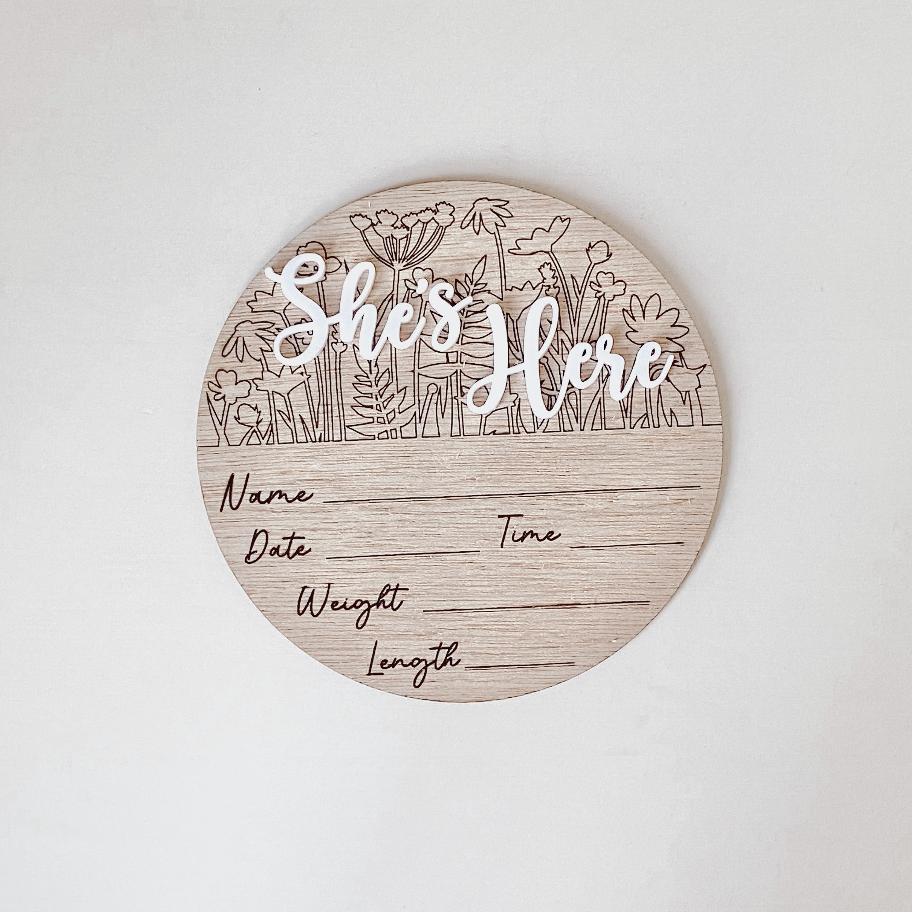 Wooden Baby Birth Announcement Plaque - Wooden Birth Announcement Sign - Wildflower