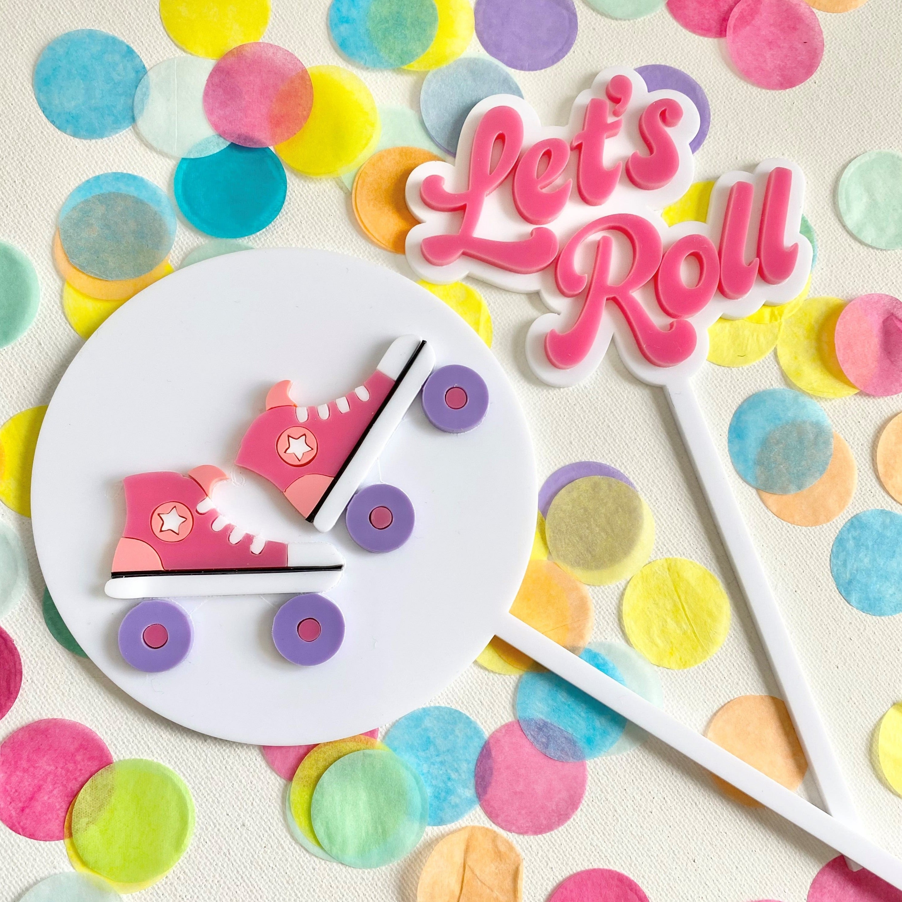 Retro Roller skate "Let's Roll" Cake Topper