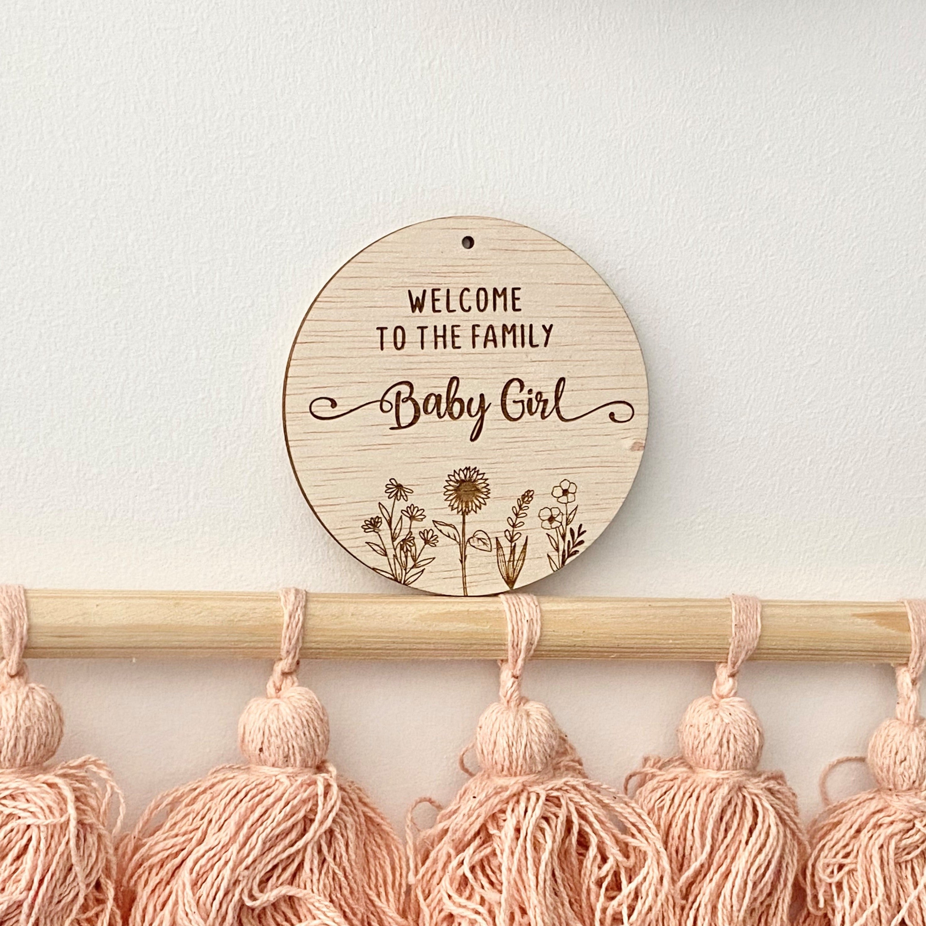 Welcome Baby Girl Wooden Baby Birth Announcement Sign