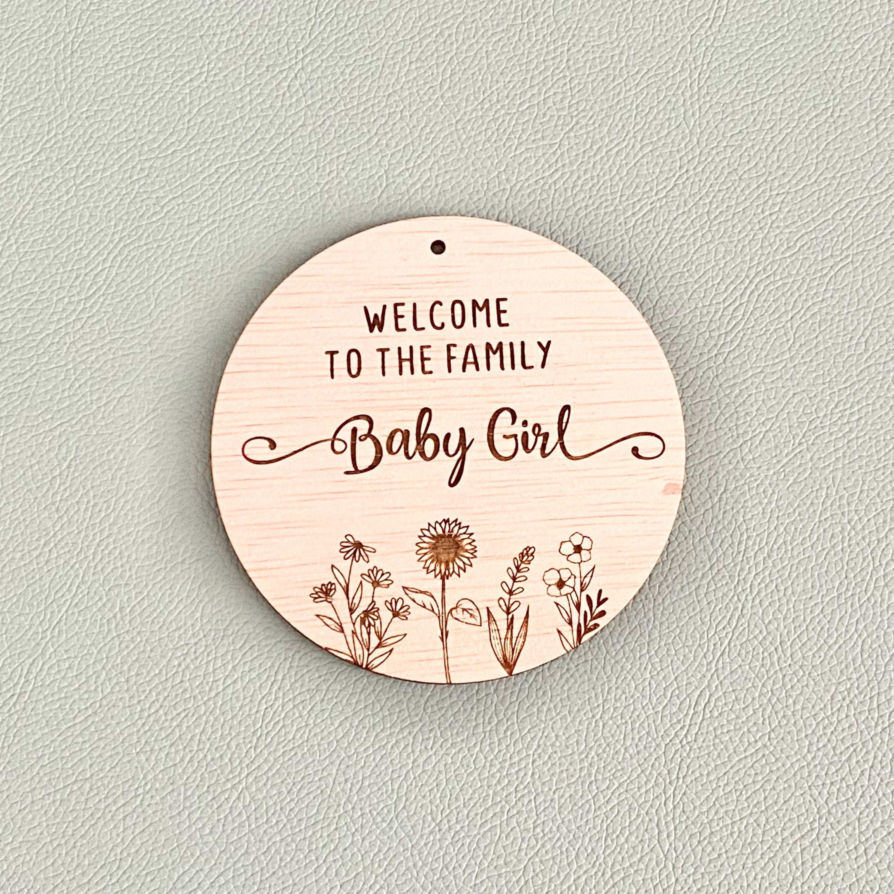 Welcome Baby Girl Wooden Baby Birth Announcement Sign
